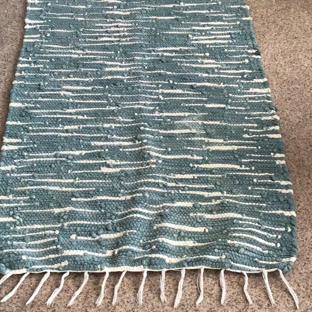 Handwoven Green & White Rug
